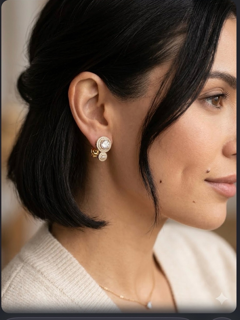 Gold plated and White Crystal Double Drop Earrings